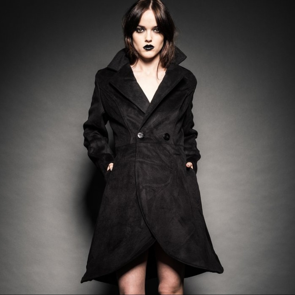 Black Vintage Look Button Waist Winter Coat